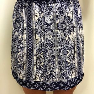 Blue and White Paisley Printed Skirt